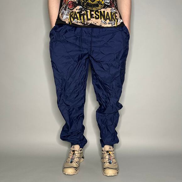 Vintage 90s Nike Track Pants Mens XL Navy Blue Nylon Joggers Embroidered Swoosh - Picture 3 of 5